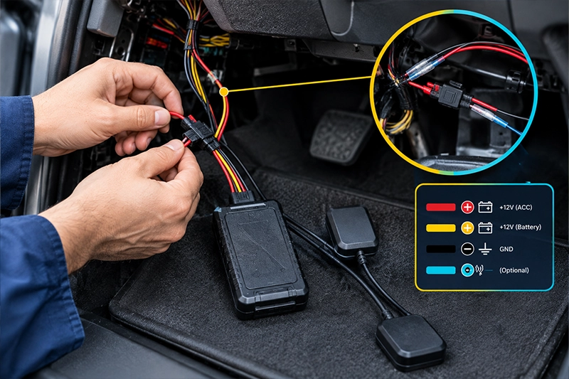 نحوه اتصال سیم‌های برق ردیاب GPS خودرو